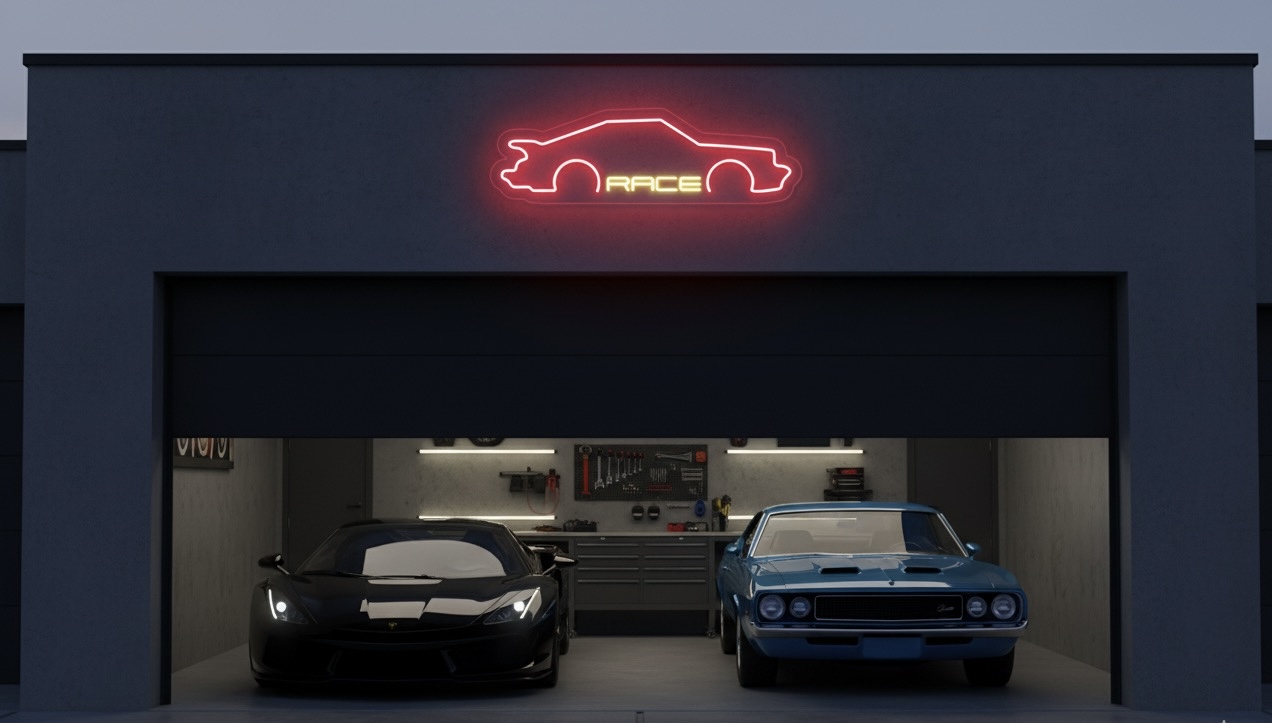 Neon Race Car Sign