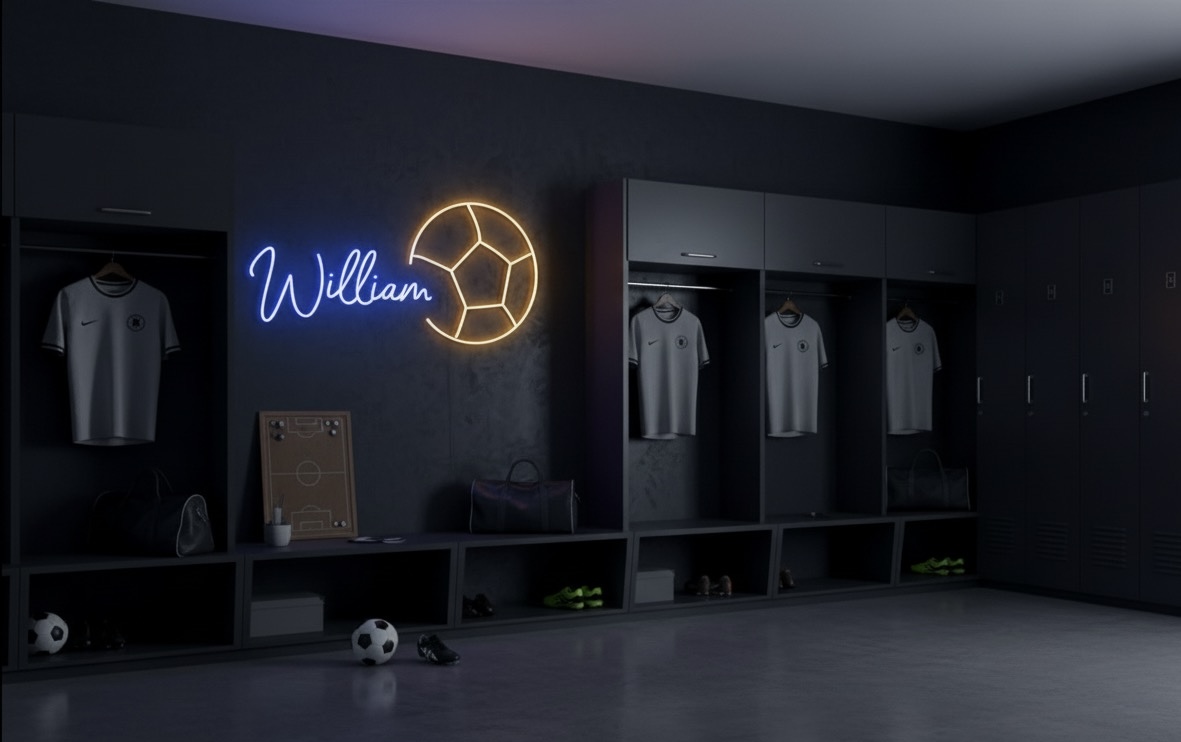 Personalized Neon Wall Sign with Soccer Ball and Name