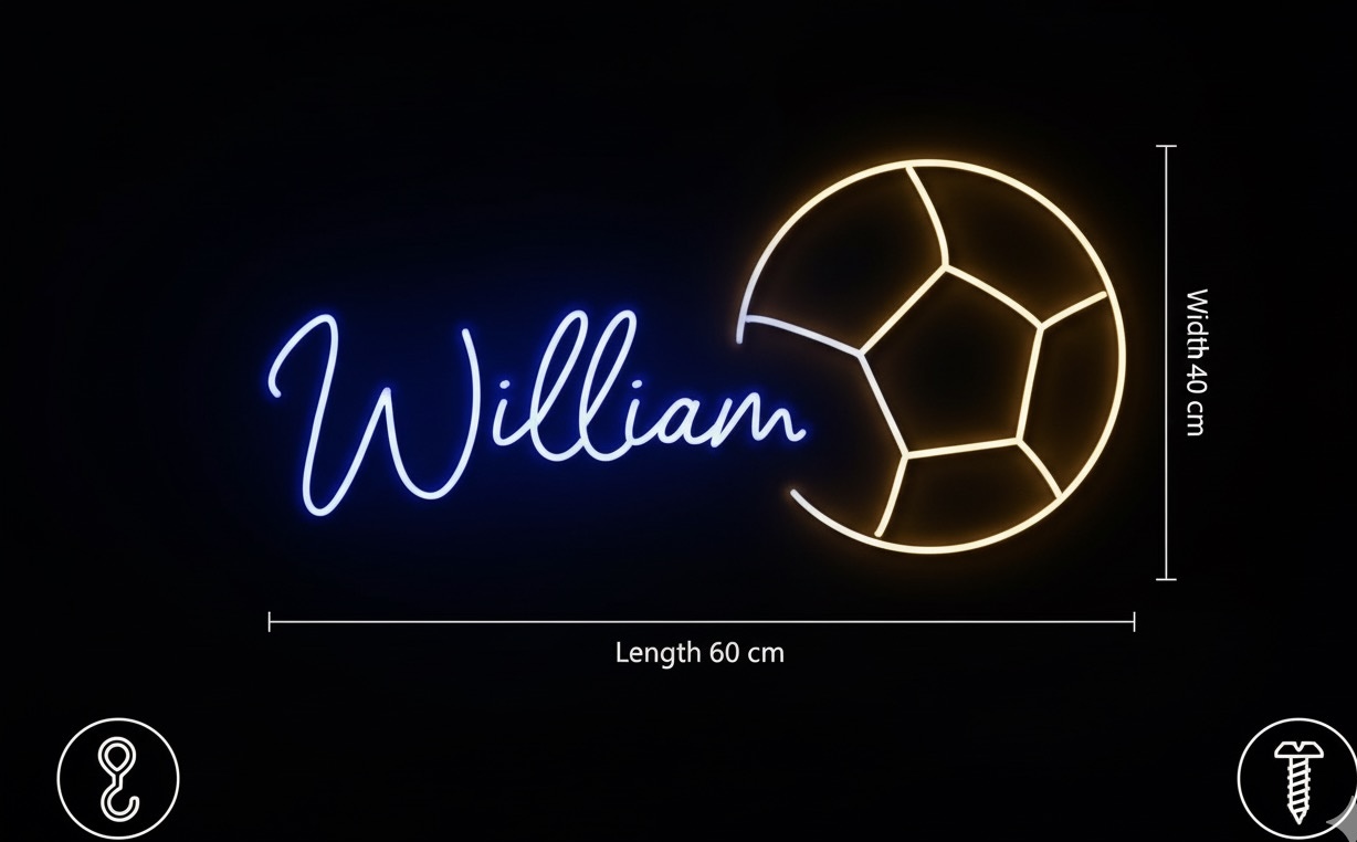 Personalized Neon Wall Sign with Soccer Ball and Name
