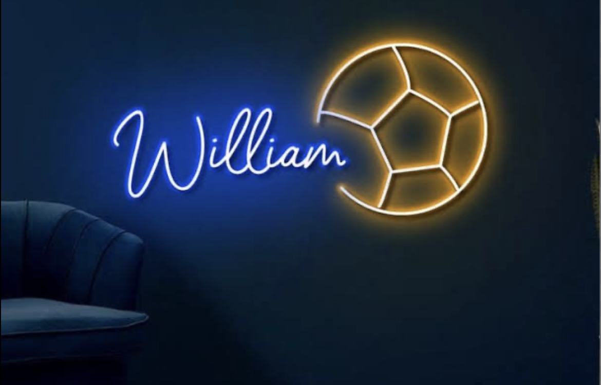 Personalized Neon Wall Sign with Soccer Ball and Name