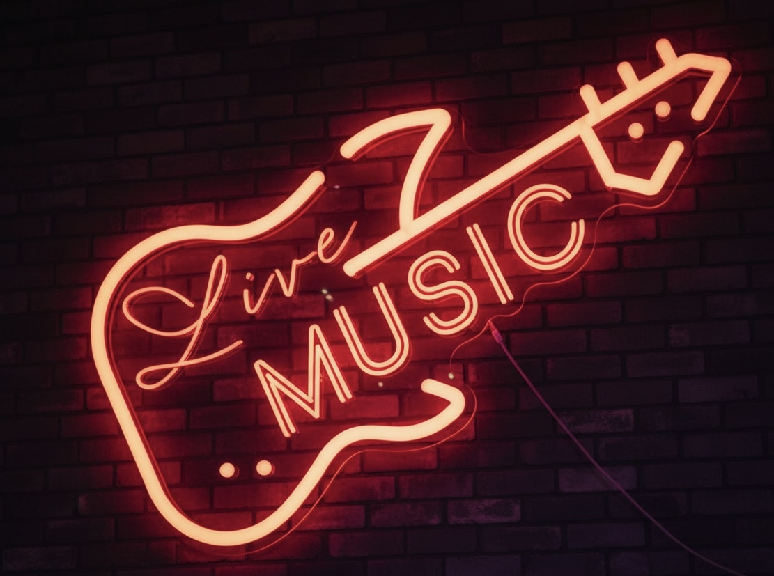 Neon Guitar Live Music Sign
