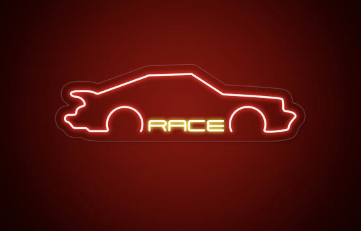 Neon Race Car Sign