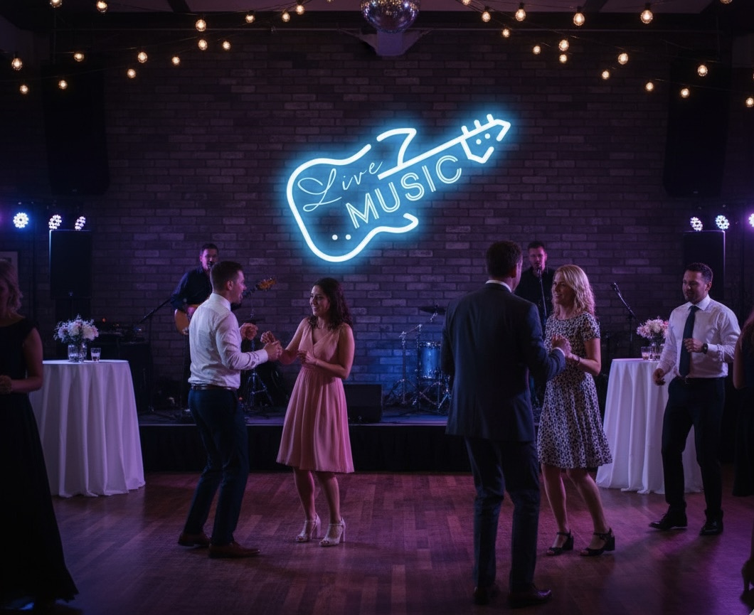 Neon Guitar Live Music Sign