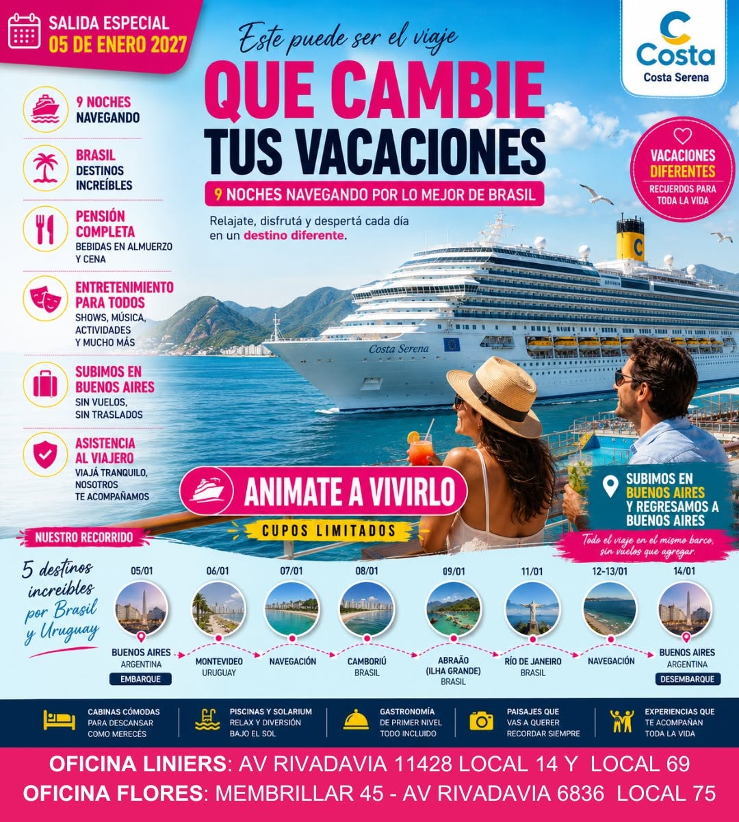 Crucero costa serna desde Buenos Aires 05 de Enero  2027