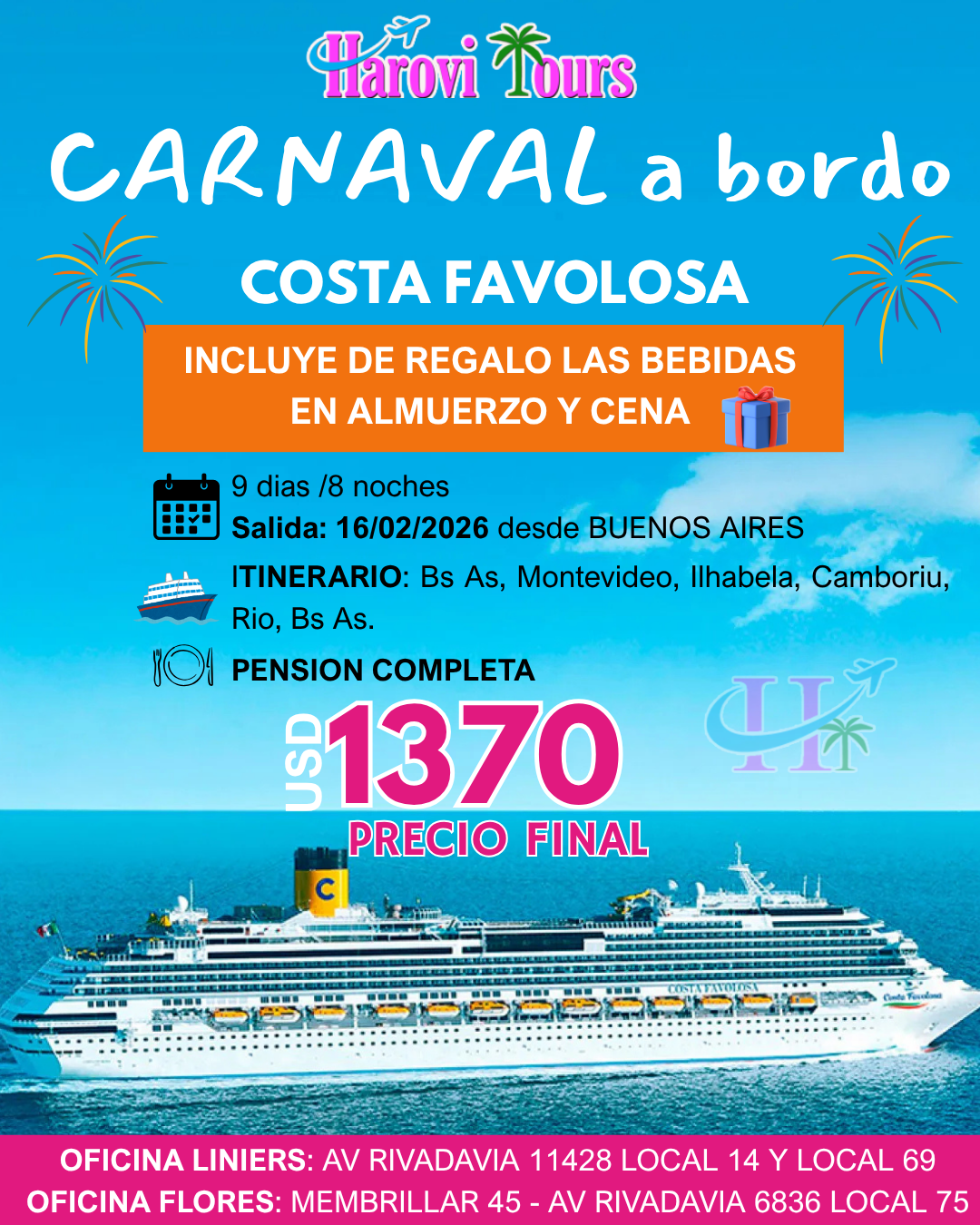 Carnaval Brasil  2026 a bordo del Costa Favolosa