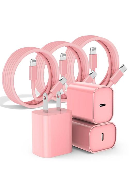 Cargadores y cables USB tipo C de color rosa
