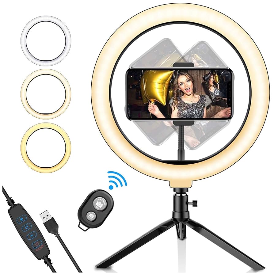 Aro de luz LED con soporte para teléfono