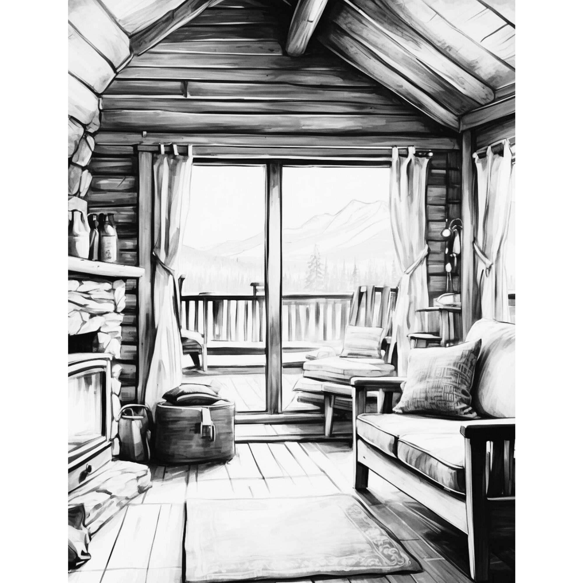 Log Home Coloring Book