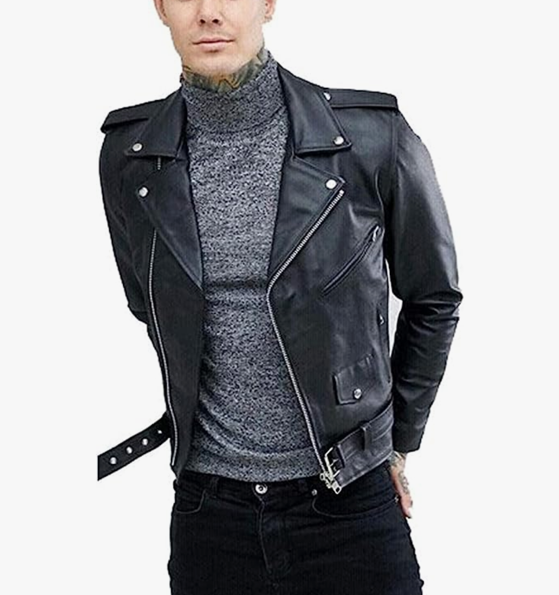 Men's Black Faux Leather Biker Jacket