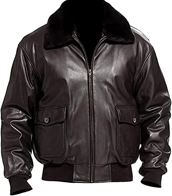 Men's Black Leather Bomber Jacket