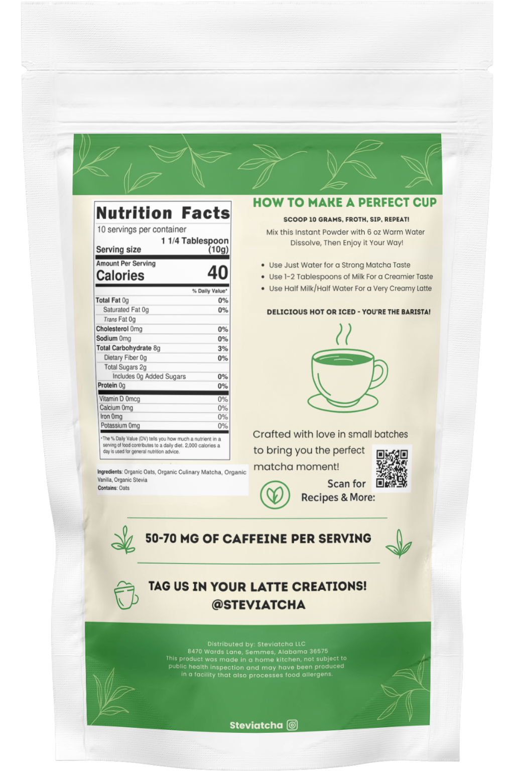 Vanilla Instant Matcha Latte Powder