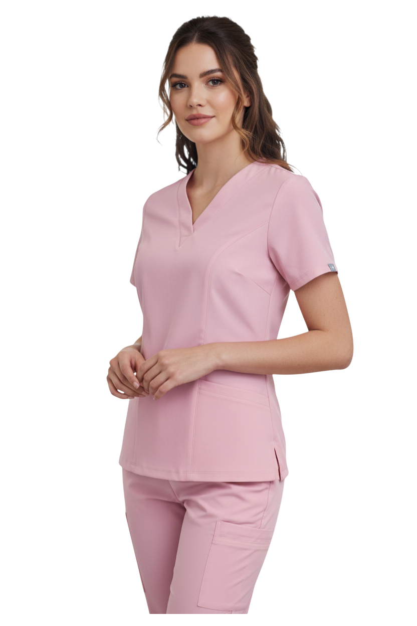 Conjunto de uniforme médico rosa pastel