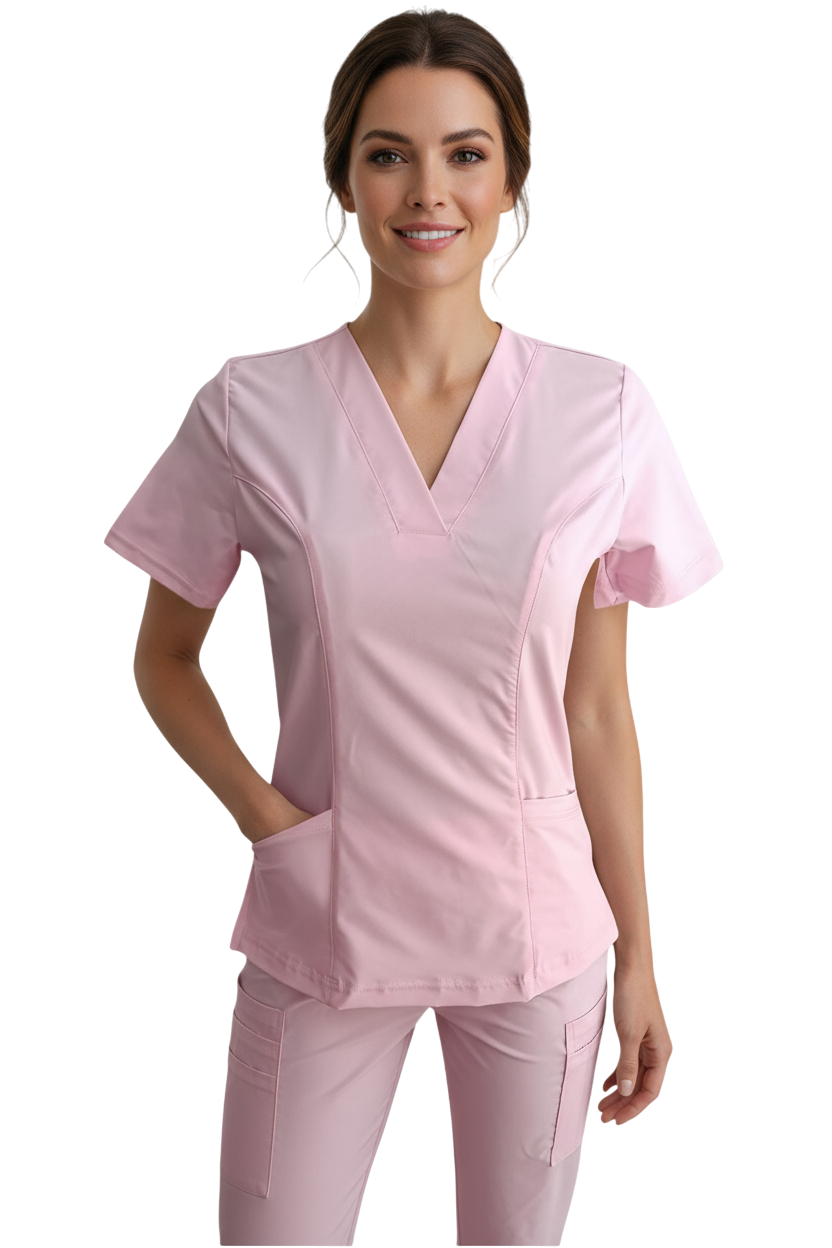 Conjunto de uniforme médico rosa pastel