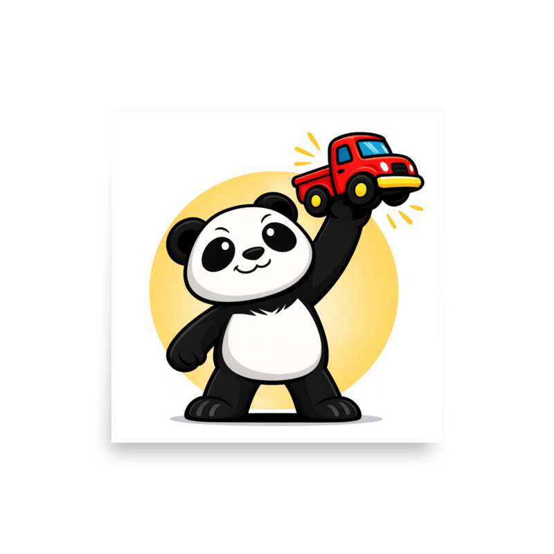 Panda with Toy Truck Poster