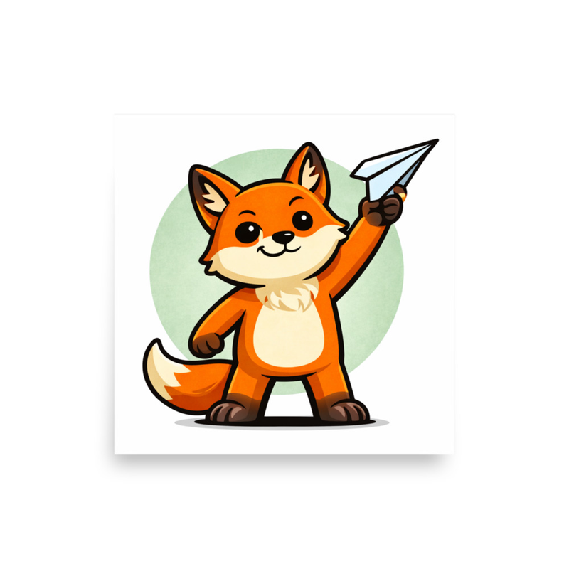 Fox with Paper Airplane Art Print