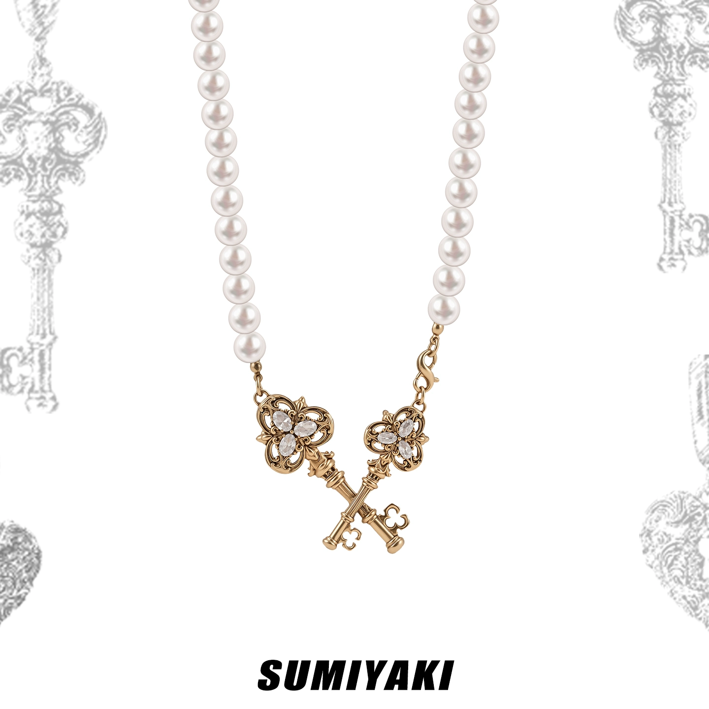 Crossed Key Pearl Necklace