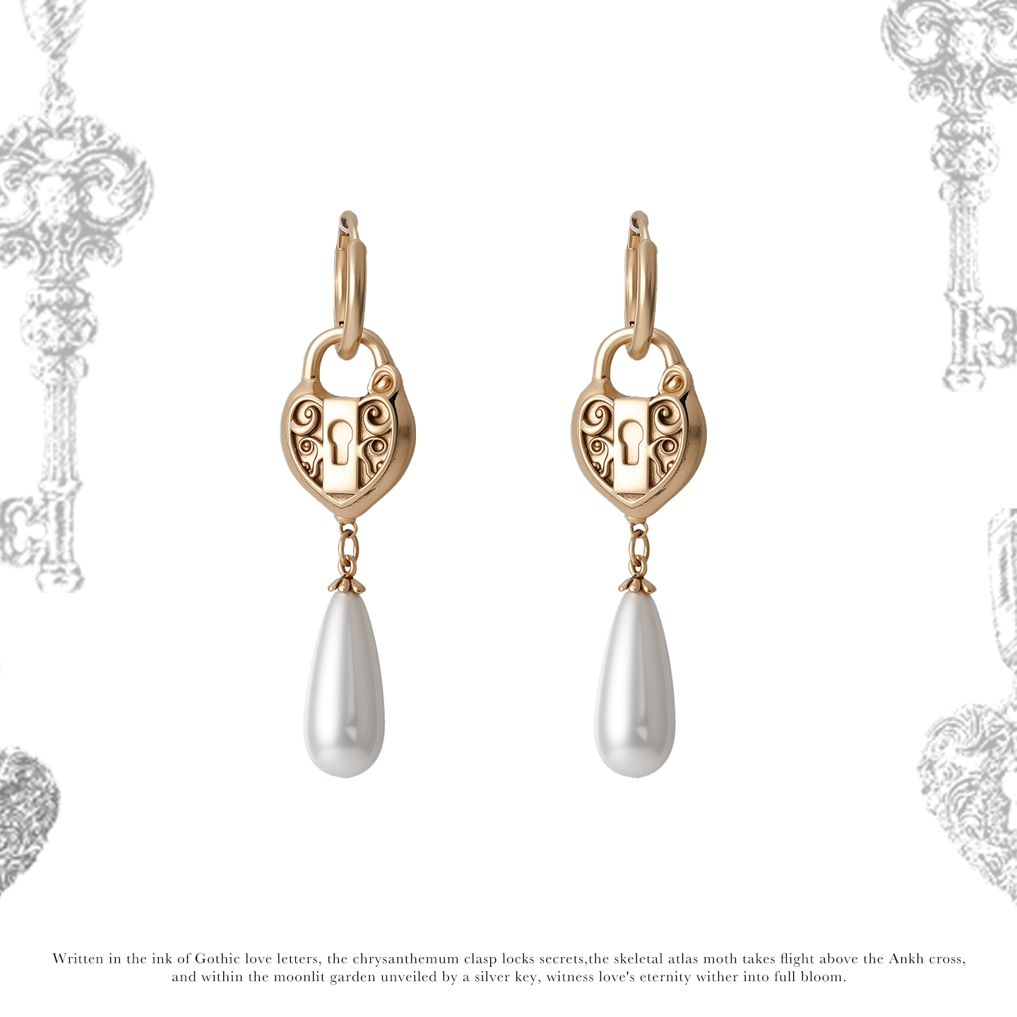 Vintage Heart Lock & Pearl Earrings