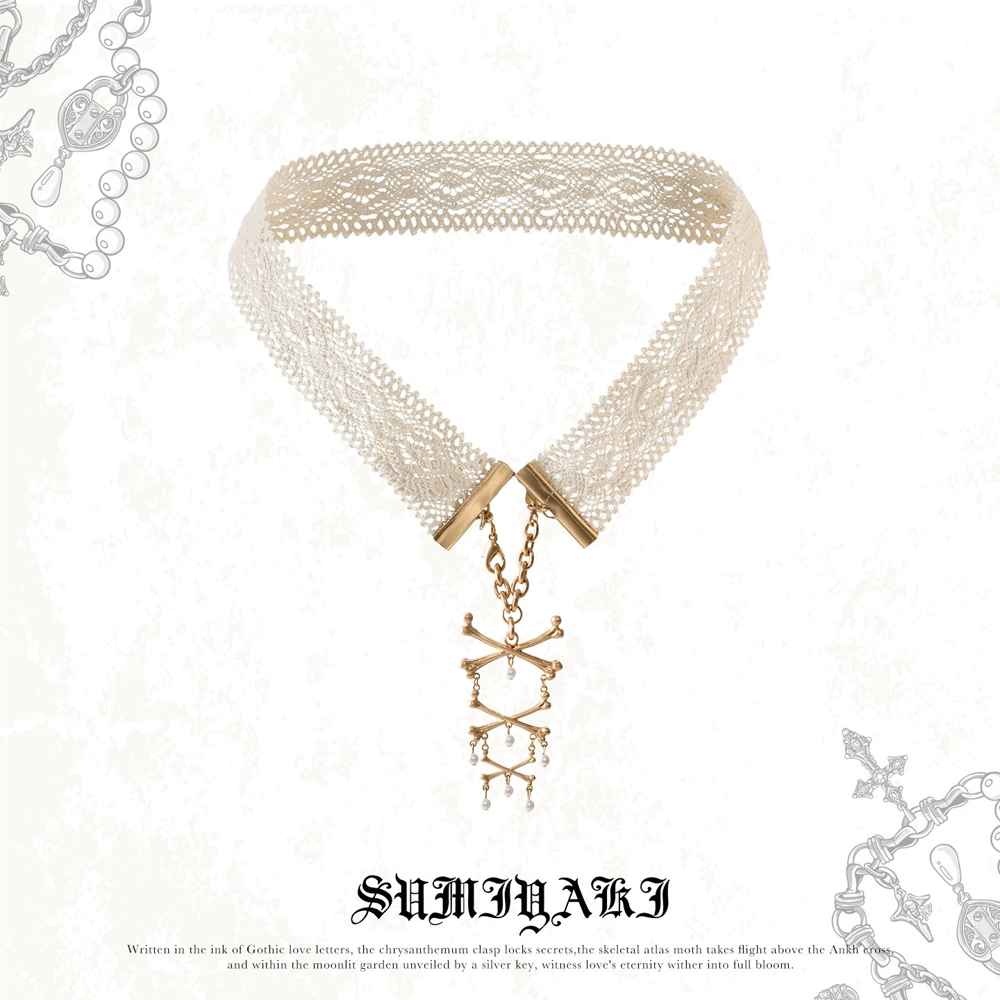 Skeletal Butterfly Lace Choker