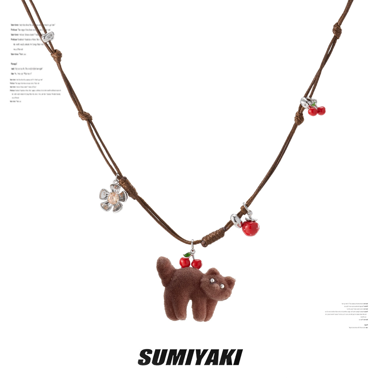 Sweet Cherry Fluffy Cat Necklace