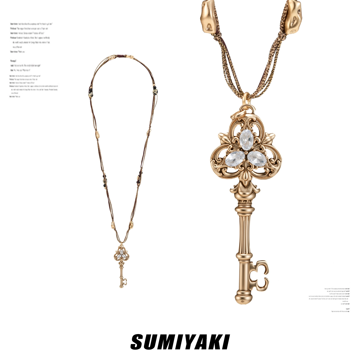 Ornate Key Beaded Cord Necklace