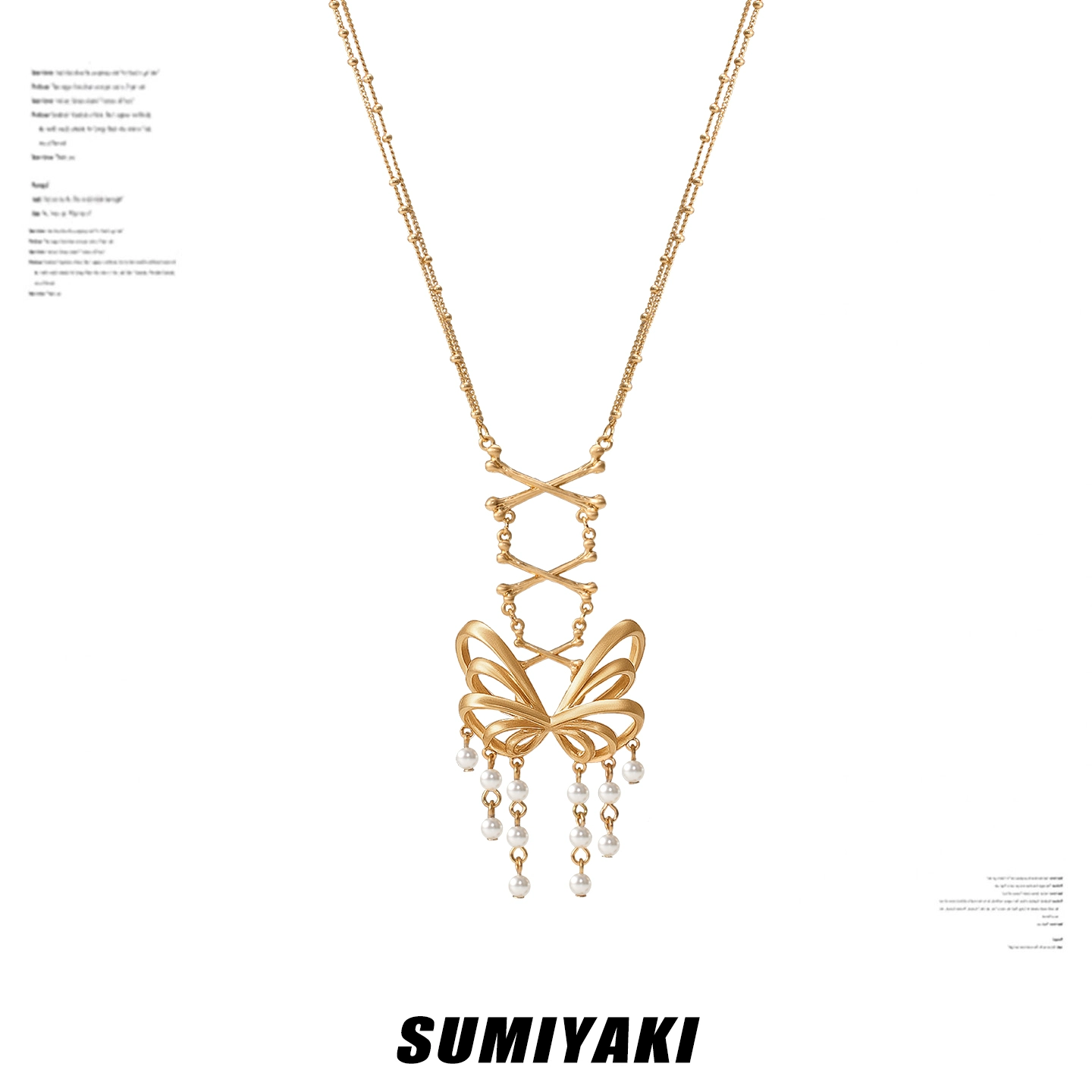 Skeletal Butterfly Pearl Lariat