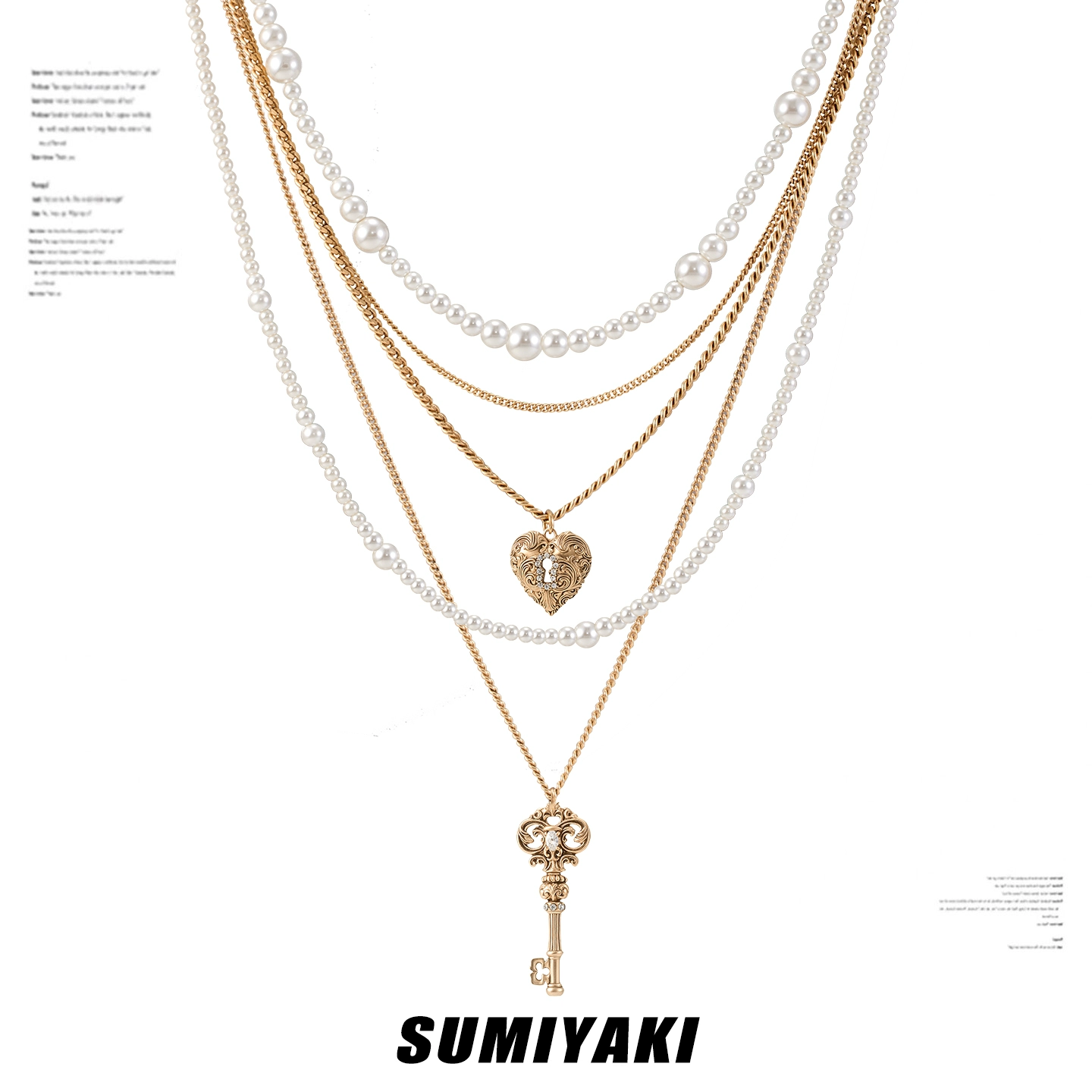 Vintage Layered Heart & Key Necklace