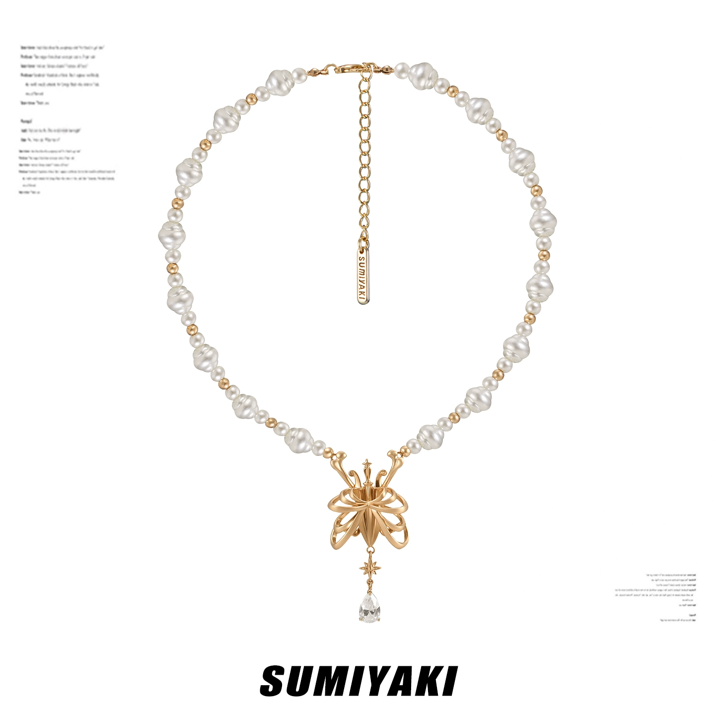 Skeletal Butterfly Pearl Necklace