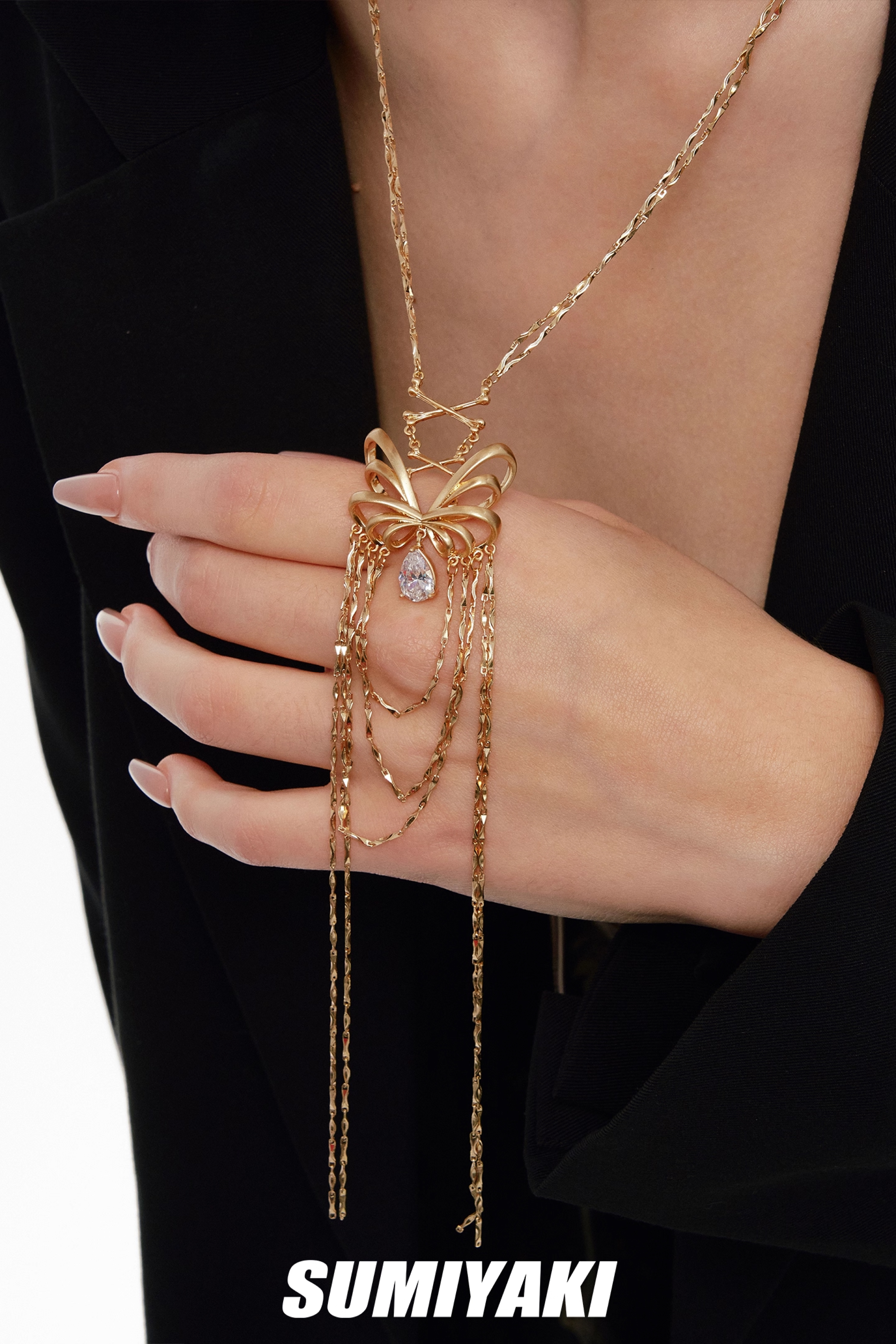 Skeletal Butterfly Tassel Lariat