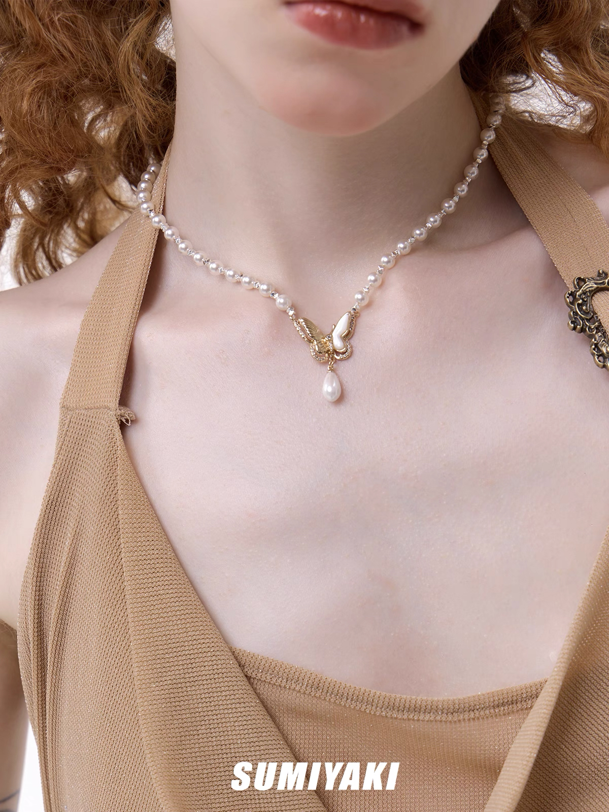 Golden Butterfly Pearl Necklaces