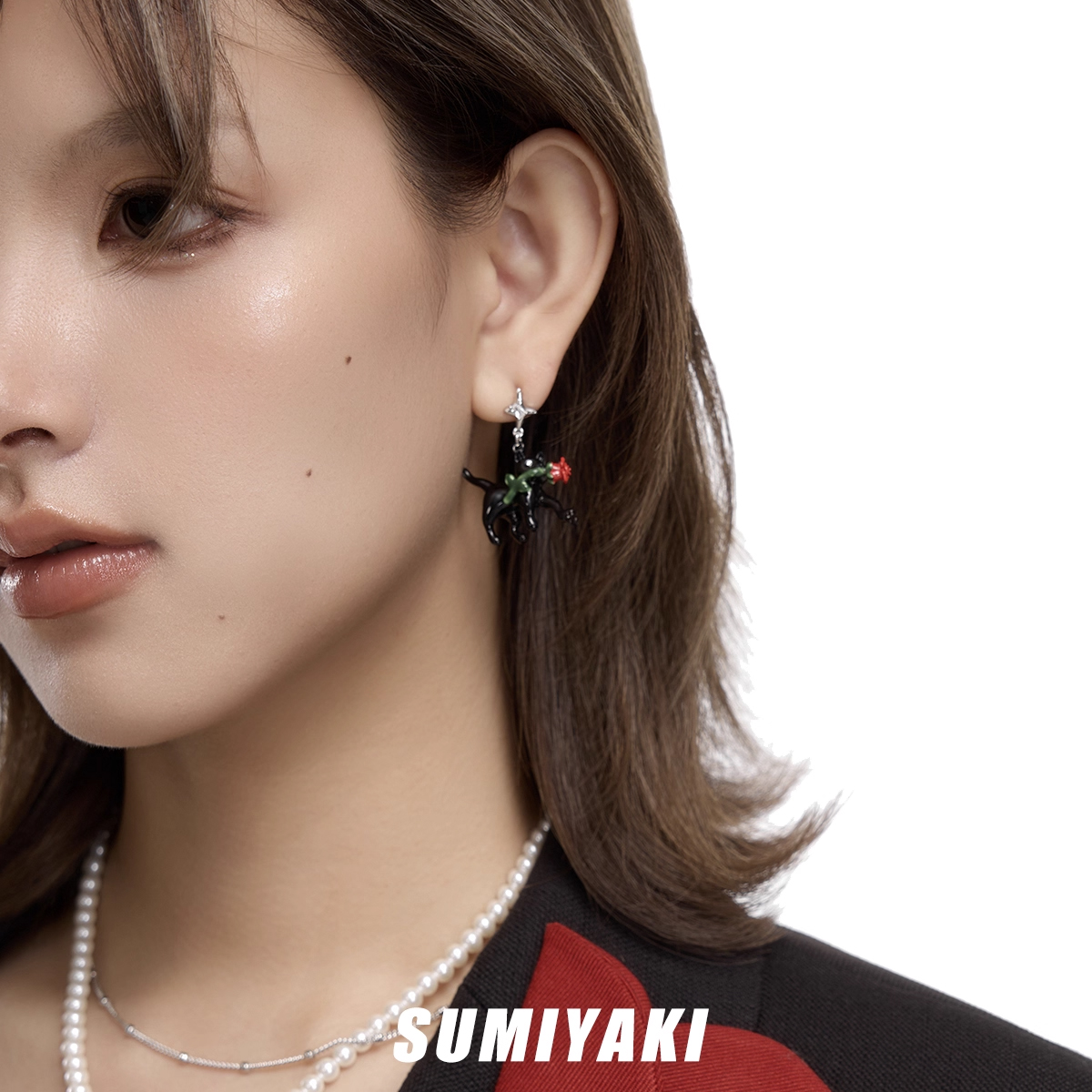 Rose Cat Dangle Earrings