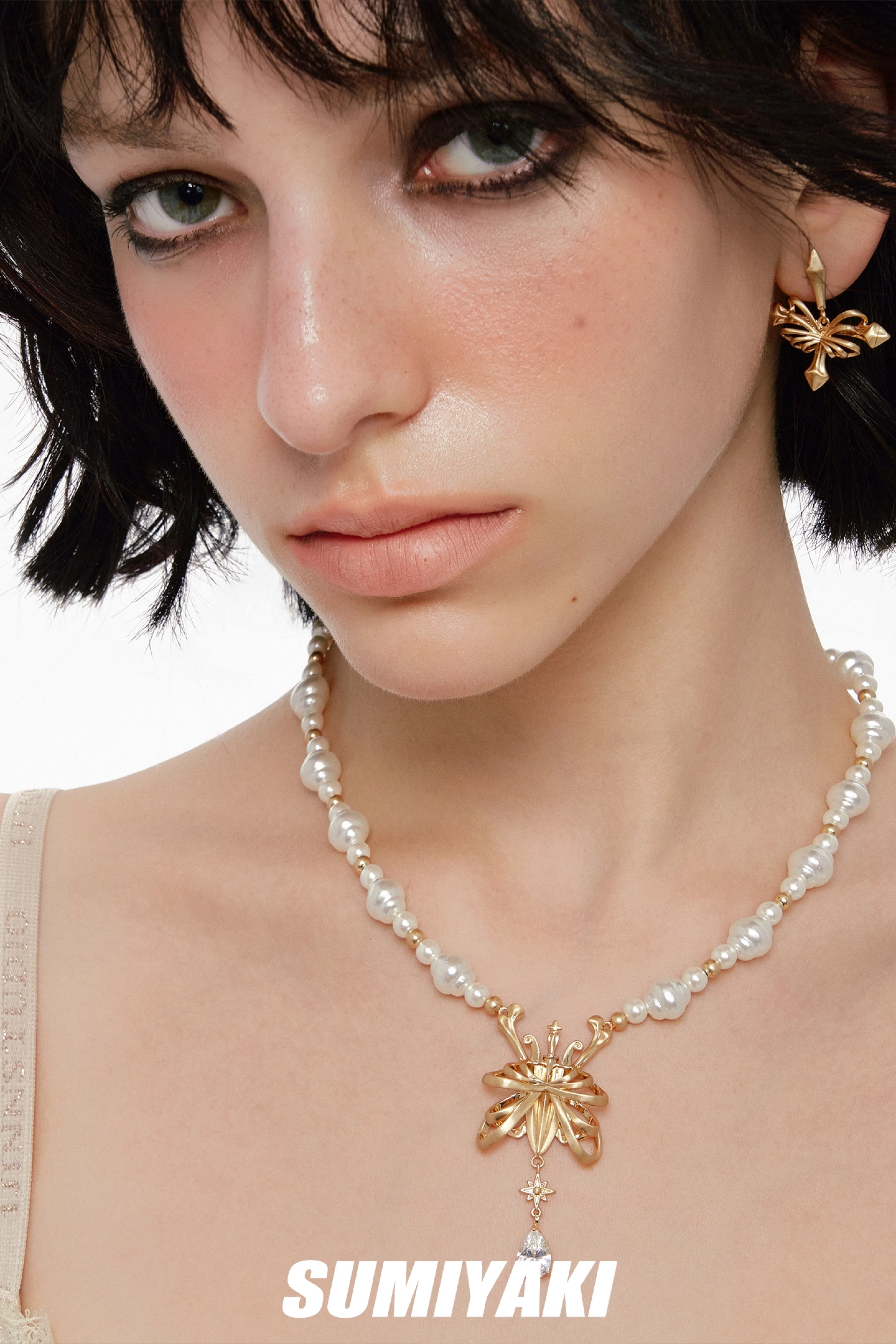 Skeletal Butterfly Pearl Necklace