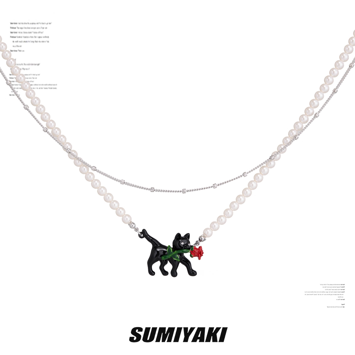 Rose Cat Pearl Necklace