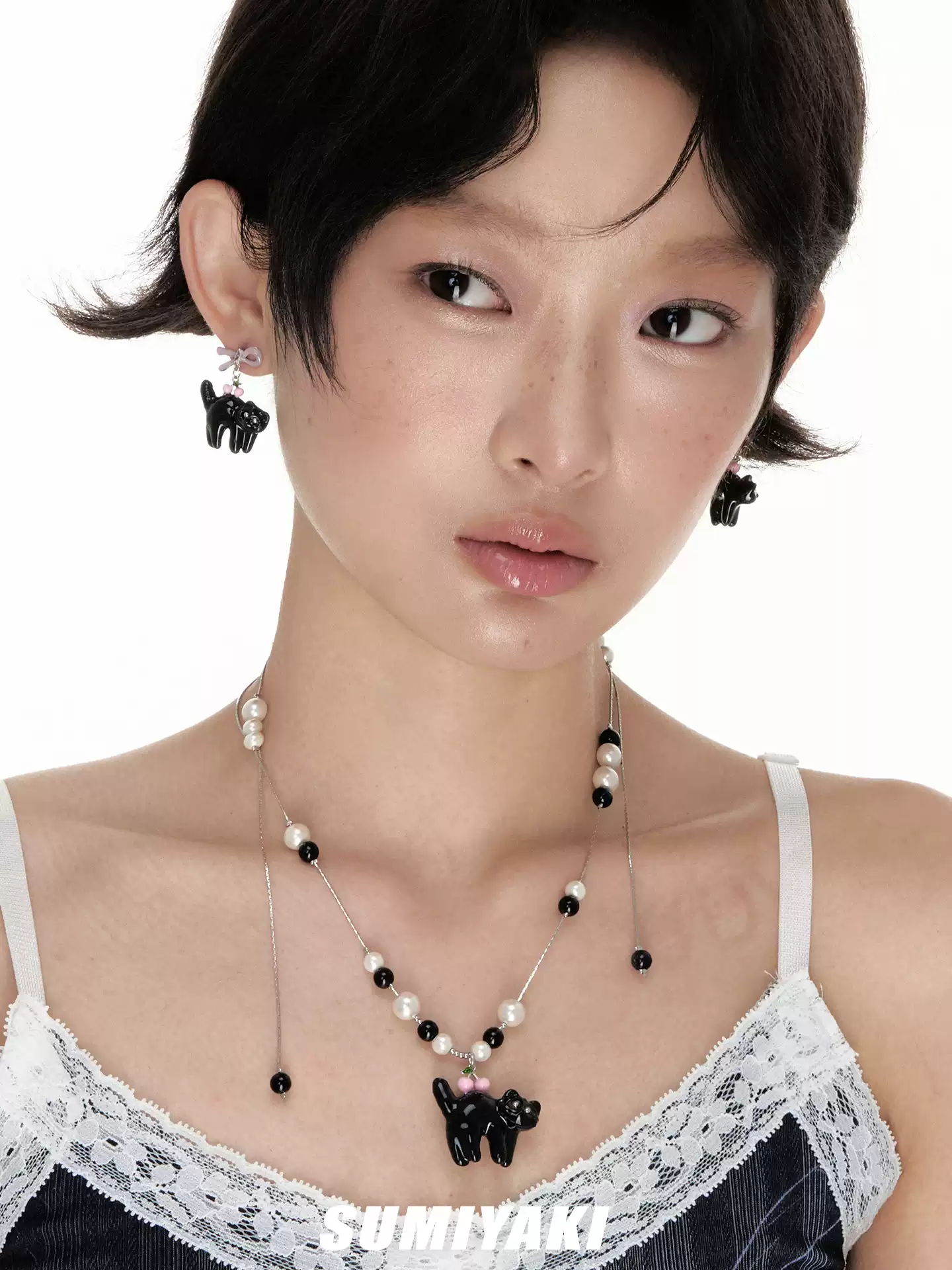 Sweet Cherry Black Cat Necklace