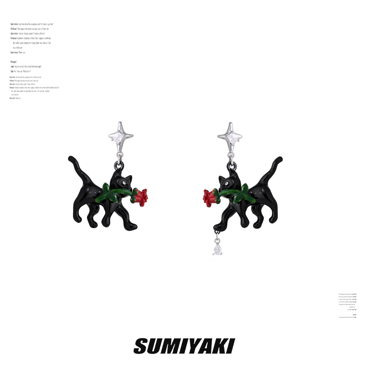 Rose Cat Dangle Earrings