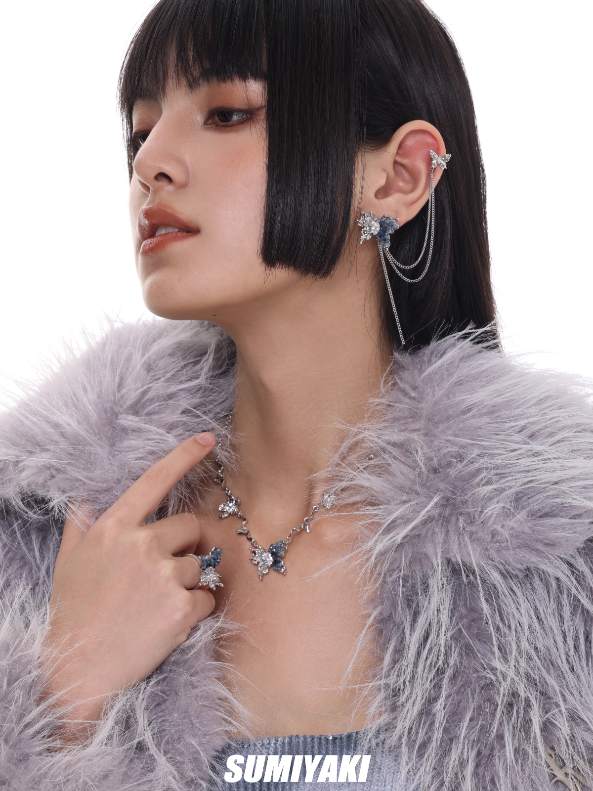 Glacial Butterfly Asymmetrical Earrings