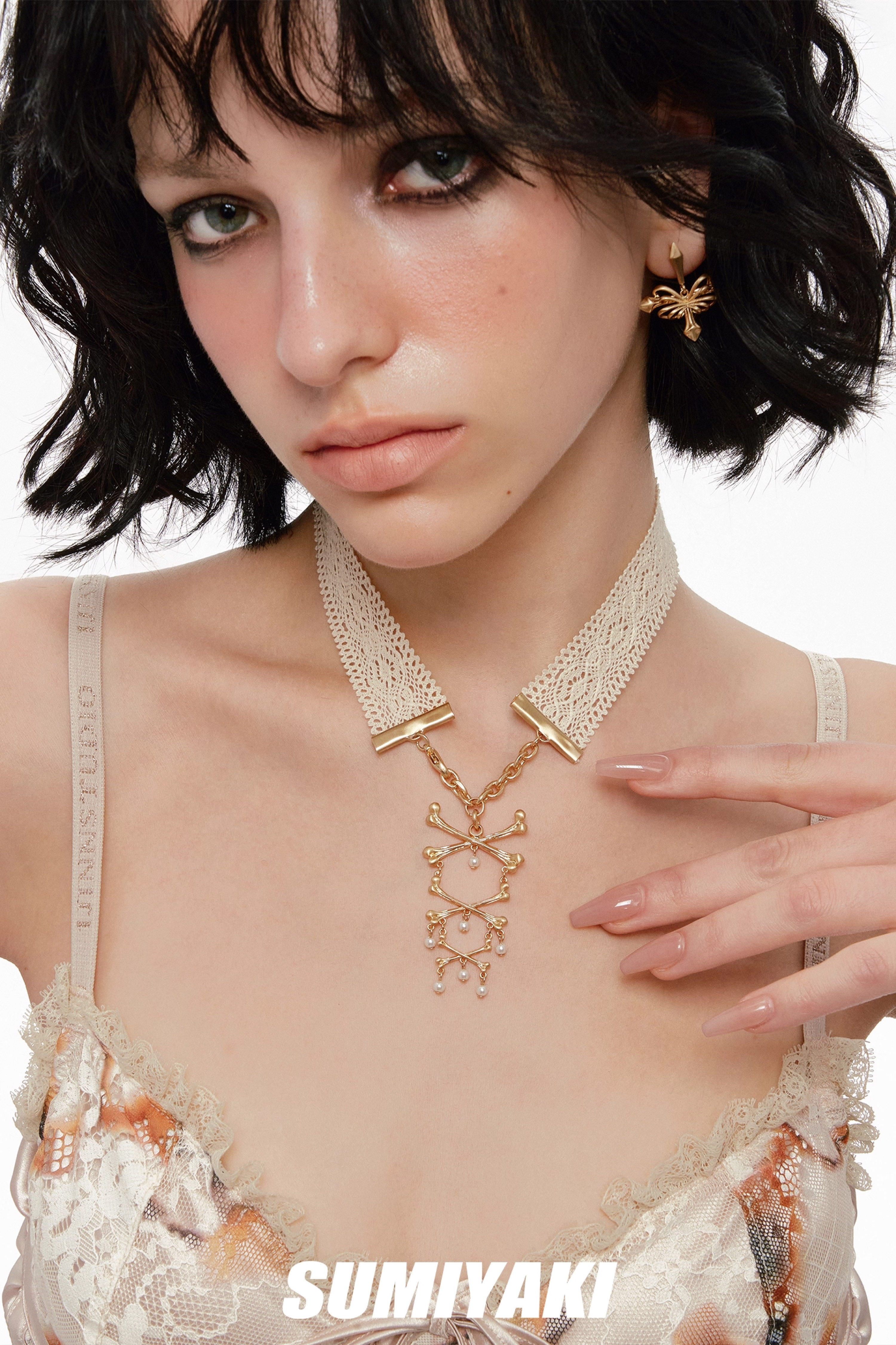 Skeletal Butterfly Lace Choker