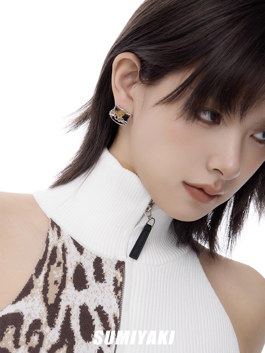 Leopard Kitty Cat Face Stud Earrings