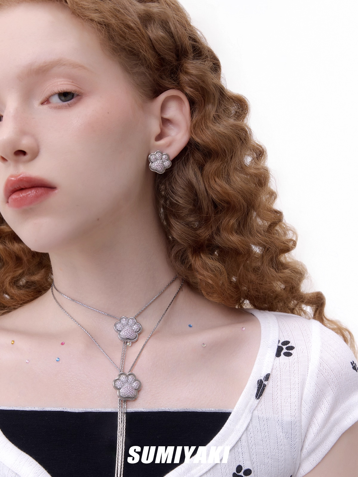 Pink Paw Crystal Lariat Necklace