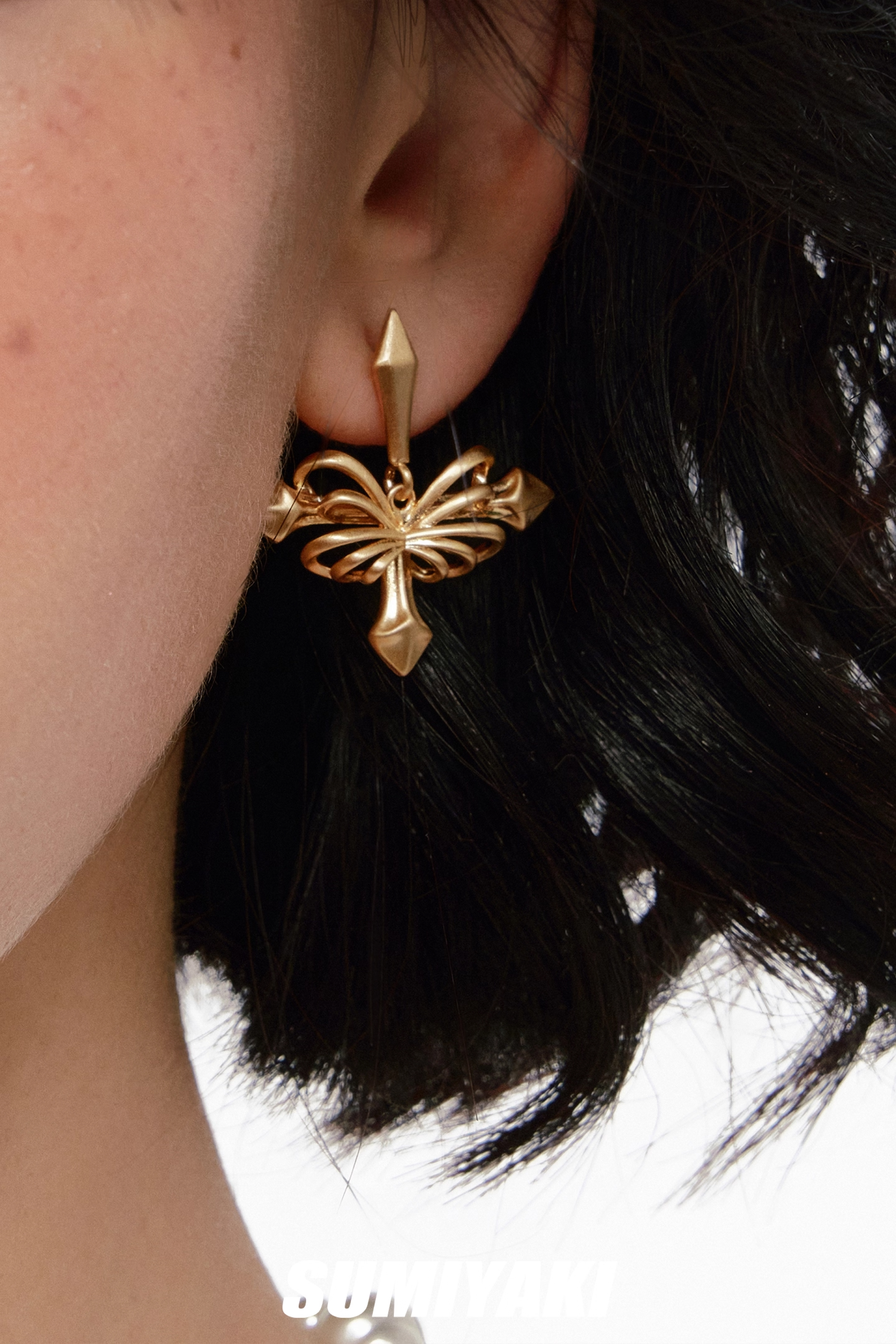 Skeletal Butterfly Cross Earrings