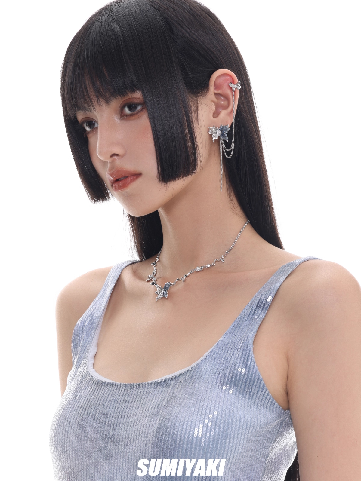 Glacial Butterfly Asymmetrical Earrings