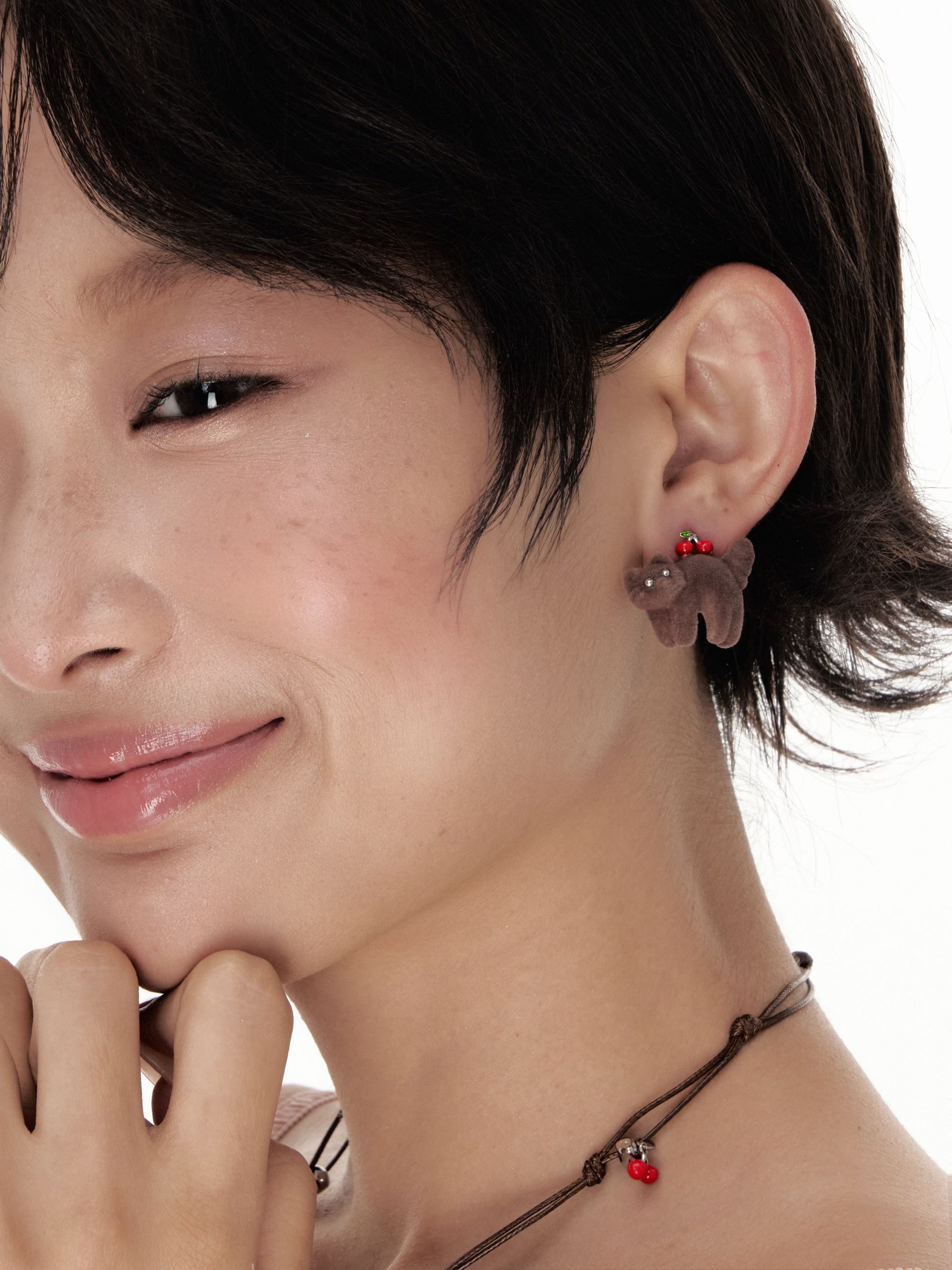 Sweet Cherry Fluffy Cat Earrings