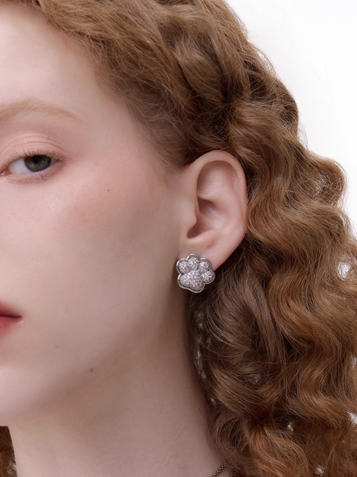 Pink Paw Crystal Stud Earrings