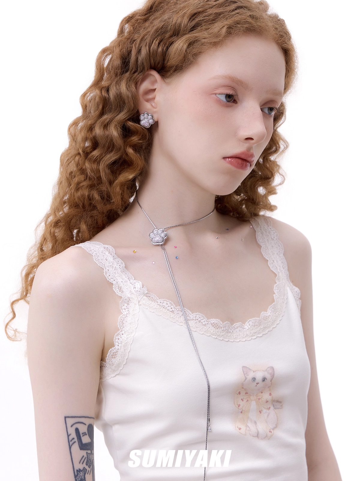 Pink Paw Crystal Lariat Necklace