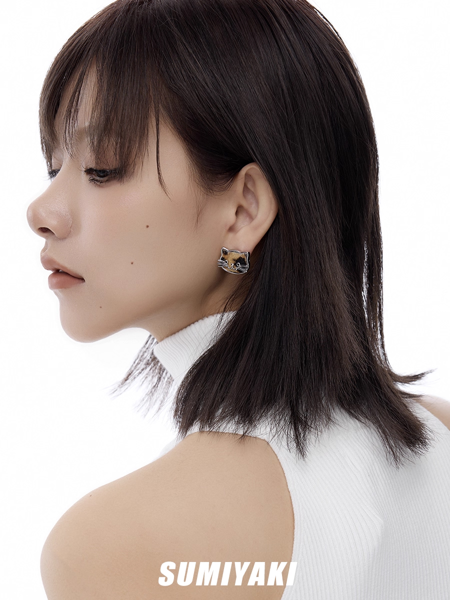 Leopard Kitty Cat Face Stud Earrings