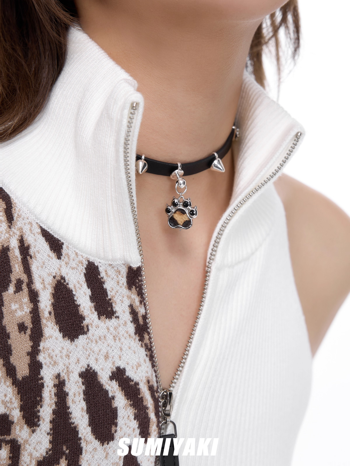 Leopard Kitty Paw Leather Choker