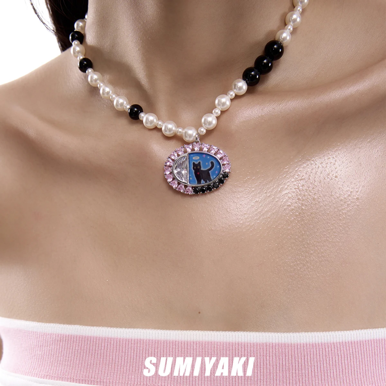 Angel Cat Pearl Necklace