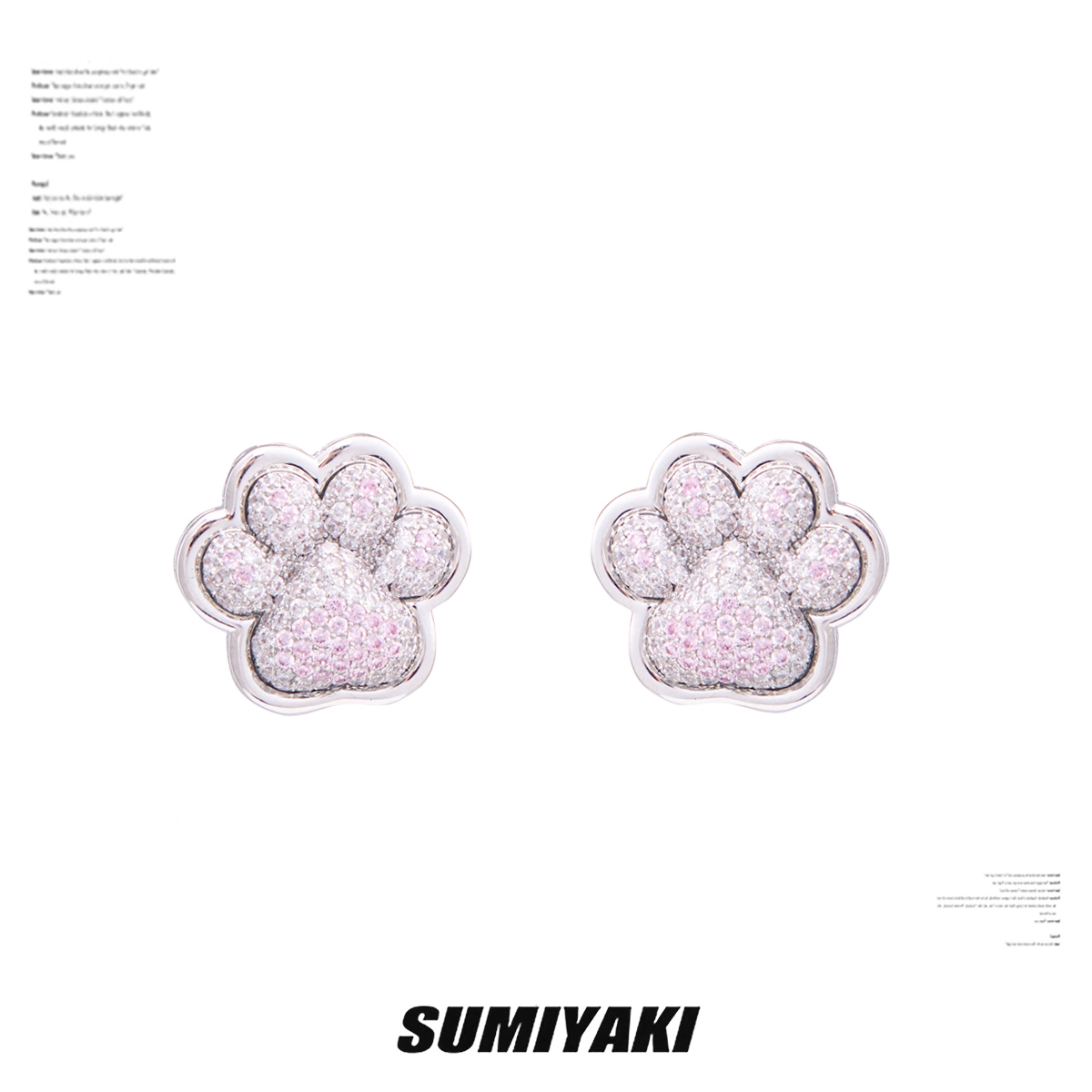 Pink Paw Crystal Stud Earrings