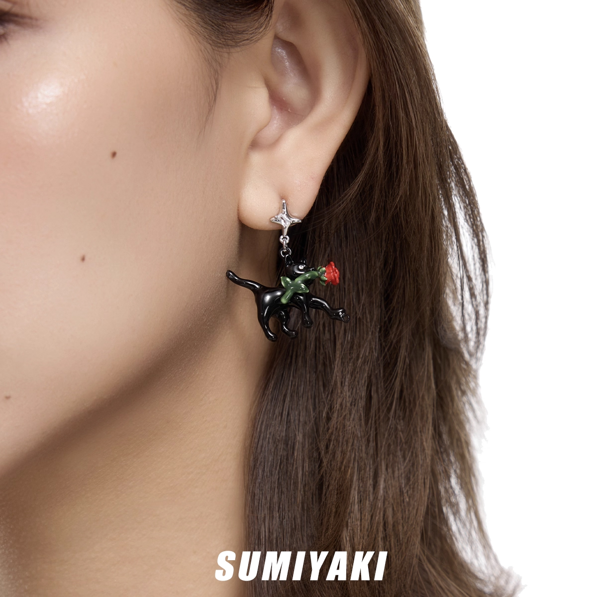 Rose Cat Dangle Earrings