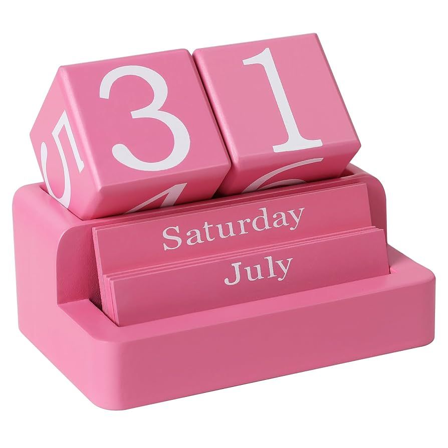 Pink Perpetual Wooden Calendar