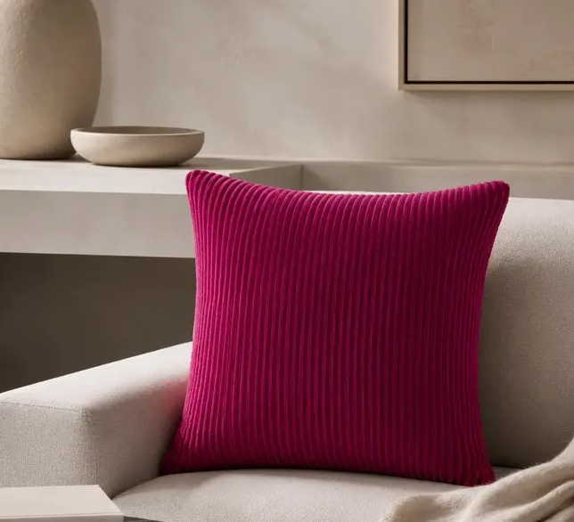 Magenta Corduroy Striped Cushion Covers 18x18 Inch
